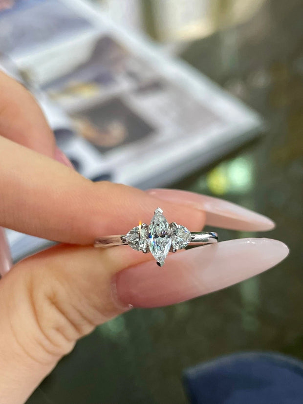 Elegant Marquise 14K White Gold Lab-Grown Diamond Ring 0.66 CTW