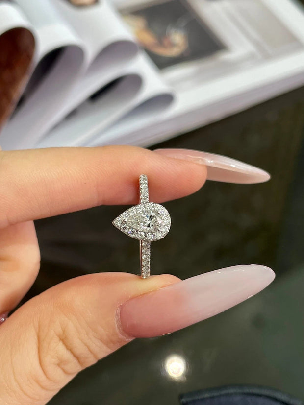 Radiant Elegance 14K White Gold Lab-Grown Pear-Shaped Diamond Ring 0.75 CTW