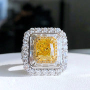 2.51 CT Cushion-Cut Fancy Intense Yellow Lab Diamond Ring 14K White Gold