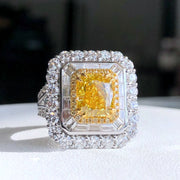 2.51 CT Cushion-Cut Fancy Intense Yellow Lab Diamond Ring 14K White Gold