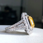 2.51 CT Cushion-Cut Fancy Intense Yellow Lab Diamond Ring 14K White Gold