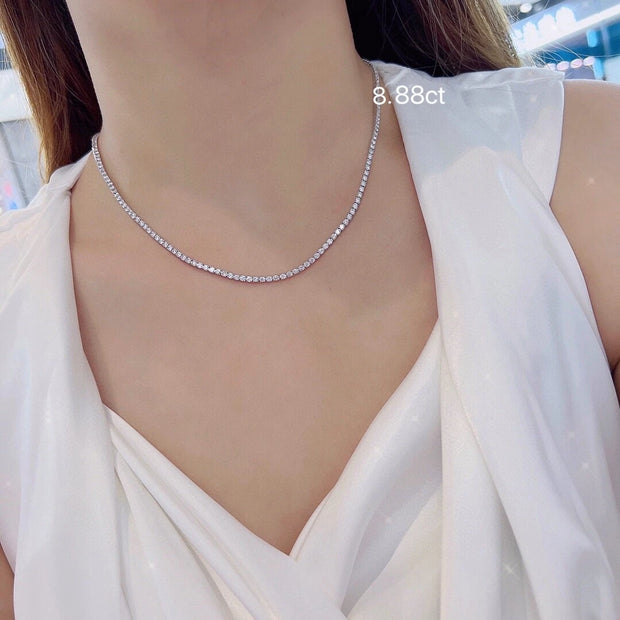 8.88 Carat Diamond Necklace with Plum Blossom Clasp in 14K White Gold