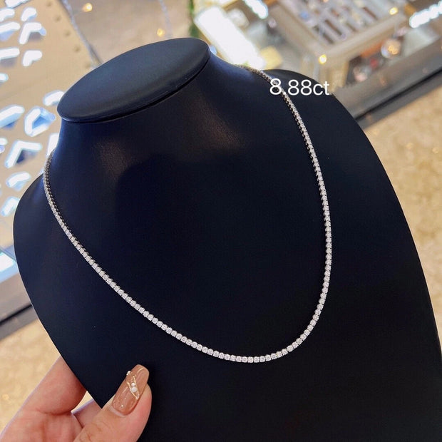 8.88 Carat Diamond Necklace with Plum Blossom Clasp in 14K White Gold