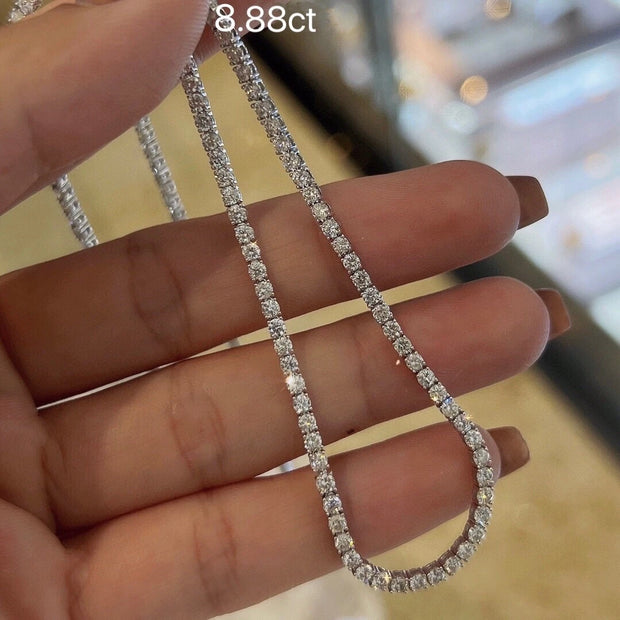 8.88 Carat Diamond Necklace with Plum Blossom Clasp in 14K White Gold