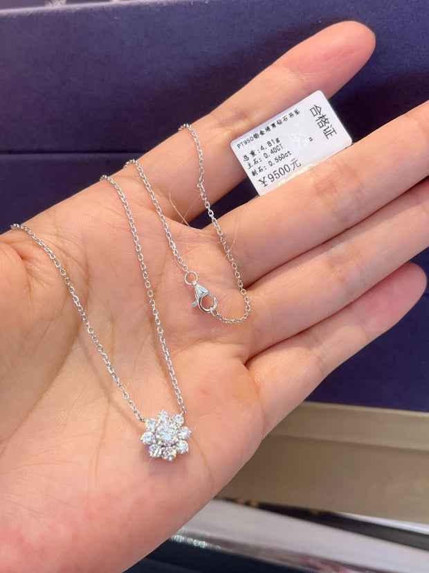 14K White Gold Lab-Grown Diamond Sunflower Pendant – 0.96 CTW