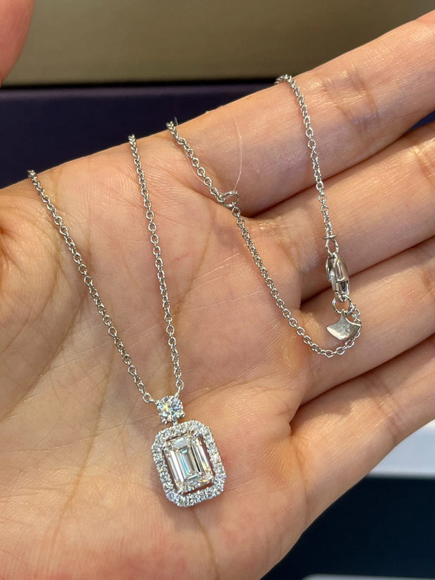 14K White Gold Lab-Grown Diamond Emerald Cut Pendant – 1.51 CTW