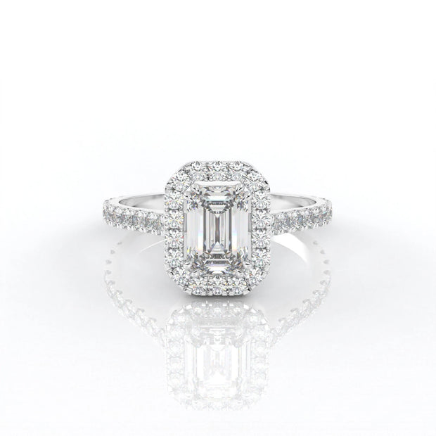 1.00 Carat Emerald-Cut Halo Lab Created Engagement Ring in 14K White Gold