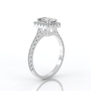 1.00 Carat Emerald-Cut Halo Lab Created Engagement Ring in 14K White Gold