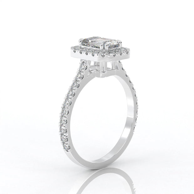1.00 Carat Emerald-Cut Halo Lab Created Engagement Ring in 14K White Gold