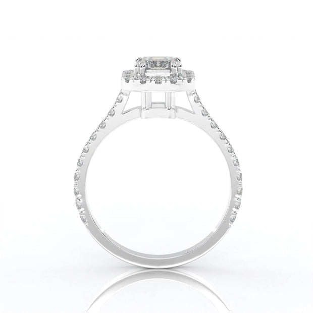 1.00 Carat Emerald-Cut Halo Lab Created Engagement Ring in 14K White Gold