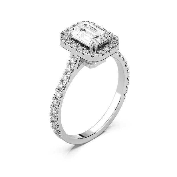 1.00 Carat Emerald-Cut Halo Lab Created Engagement Ring in 14K White Gold