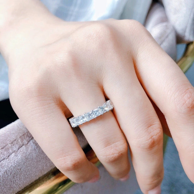 Lab-Grown princess cut Full Eternity Diamond Ring 2.10 CTW 14K White Gold