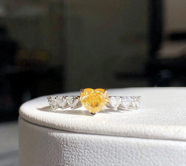 1 CT Lab-Grown Fancy Vivid Yellow Heart Diamond Ring 14K White Gold