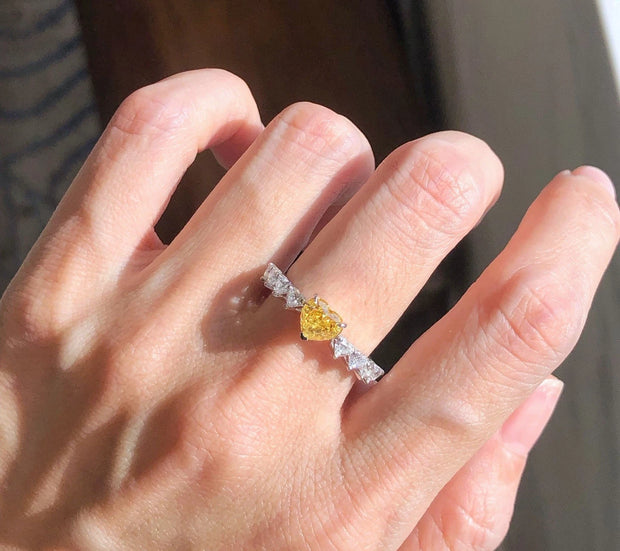 1 CT Lab-Grown Fancy Vivid Yellow Heart Diamond Ring 14K White Gold