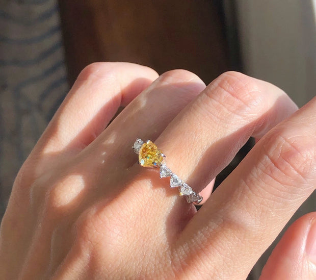 1 CT Lab-Grown Fancy Vivid Yellow Heart Diamond Ring 14K White Gold