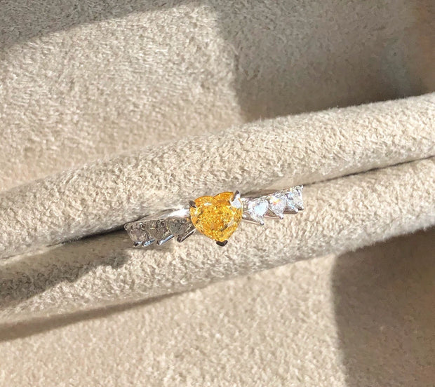 1 CT Lab-Grown Fancy Vivid Yellow Heart Diamond Ring 14K White Gold