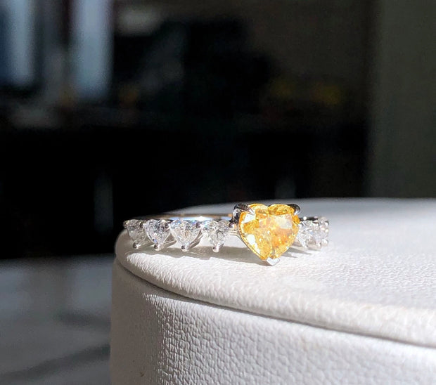 1 CT Lab-Grown Fancy Vivid Yellow Heart Diamond Ring 14K White Gold