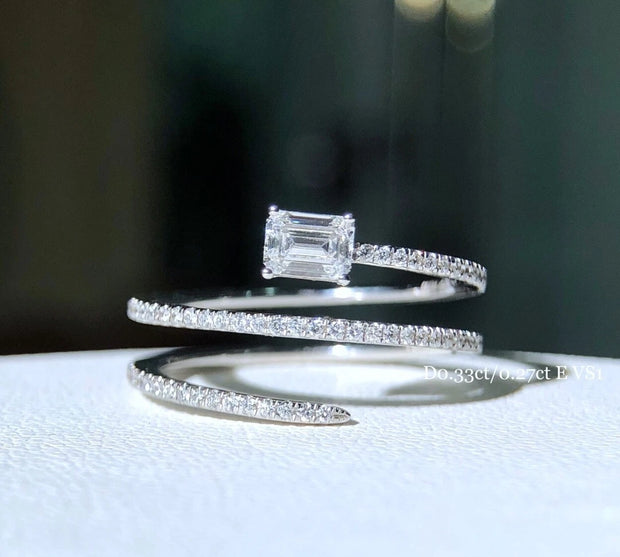 Lab-Grown 0.30 CTW Emerald-Cut Diamond Three-Row Band Ring – 14K White Gold