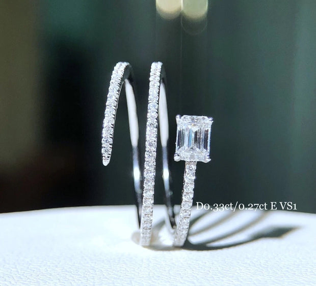 Lab-Grown 0.30 CTW Emerald-Cut Diamond Three-Row Band Ring – 14K White Gold
