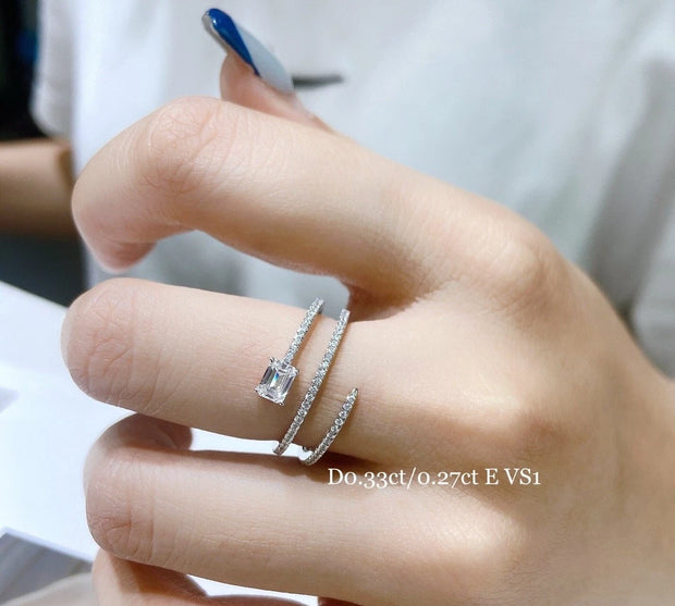 Lab-Grown 0.30 CTW Emerald-Cut Diamond Three-Row Band Ring – 14K White Gold