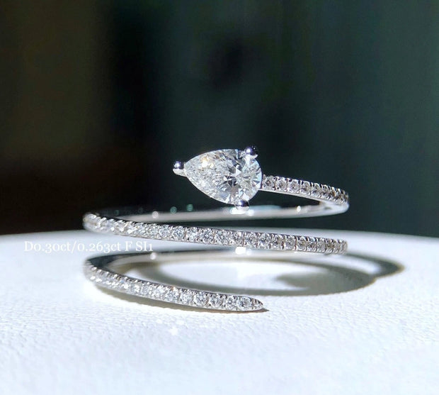 Lab-Grown 0.30 CTW Pear-Shaped Diamond Three-Row Band Ring – 14K White Gold