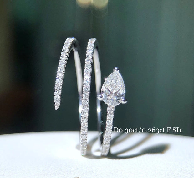 Lab-Grown 0.30 CTW Pear-Shaped Diamond Three-Row Band Ring – 14K White Gold