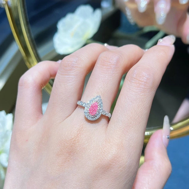 Romantic Fancy Vivid Pink Lab-Grown Pear Diamond Ring 1.09 CT 14k White Gold