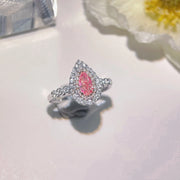 Romantic Fancy Vivid Pink Lab-Grown Pear Diamond Ring 1.09 CT 14k White Gold