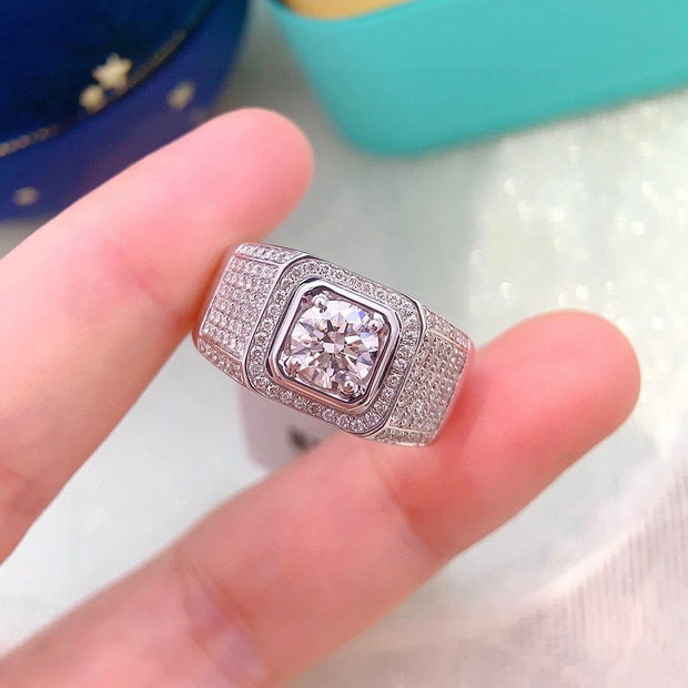 Premium 1.68 CT Lab-Grown Diamond Men’s Ring – D–E, VS1–VVS2, 14K White Gold