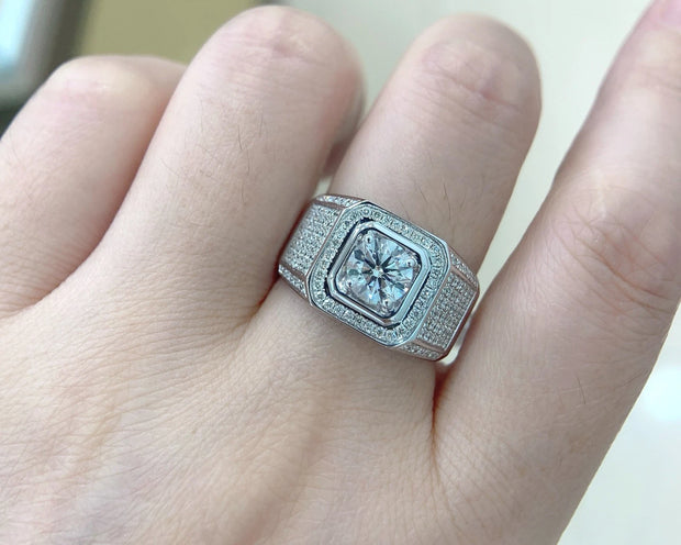 Premium 1.68 CT Lab-Grown Diamond Men’s Ring – D–E, VS1–VVS2, 14K White Gold