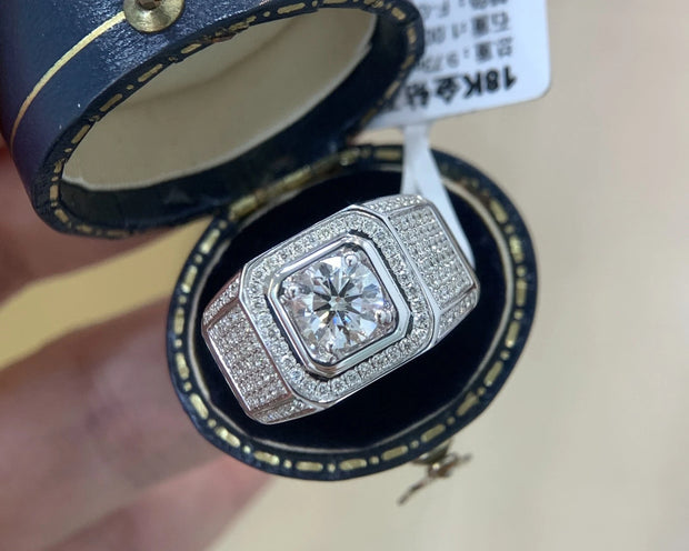Premium 1.68 CT Lab-Grown Diamond Men’s Ring – D–E, VS1–VVS2, 14K White Gold