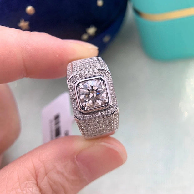 Premium 1.68 CT Lab-Grown Diamond Men’s Ring – D–E, VS1–VVS2, 14K White Gold