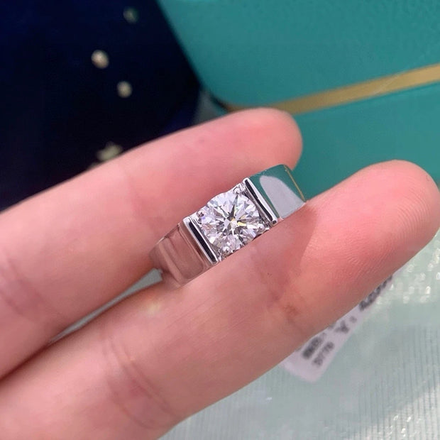 Statement 1.00 CT Lab-Grown Diamond Men’s Ring – D–E, VS1–VVS2, 14K White Gold