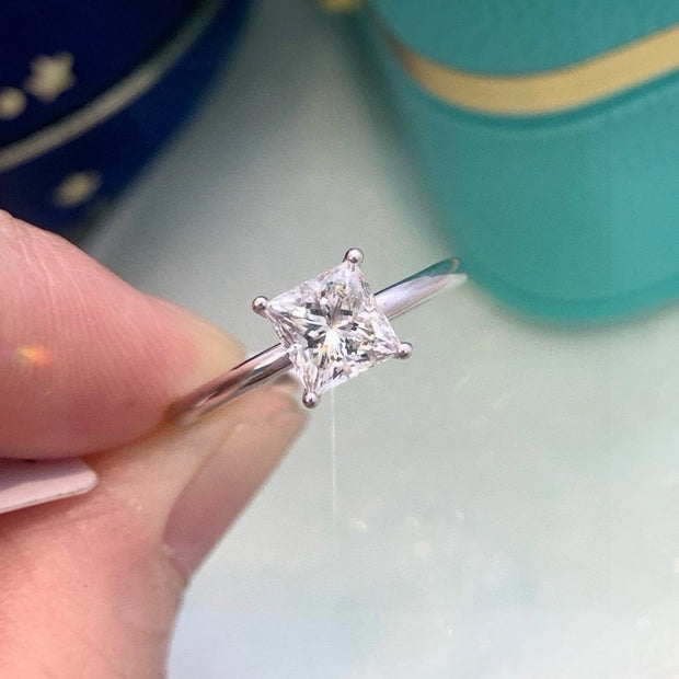 Modern Luxury Style 14k White Gold 1.01 CTW Lab-Grown Princess Cut Diamond Ring