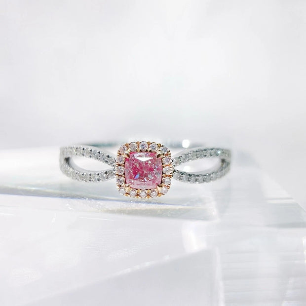 Classic Fancy Vivid Pink Lab-Grown Diamond Ring 0.53 CT 14K White Gold