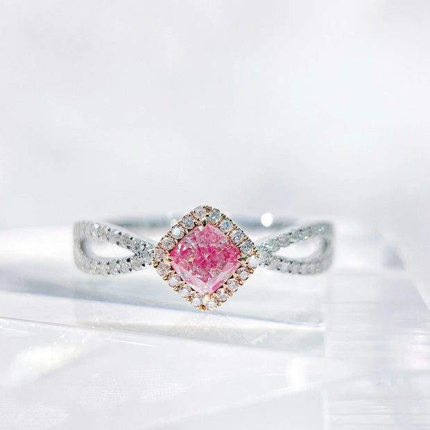 Classic Fancy Vivid Pink Lab-Grown Diamond Ring 0.60 CT 14K White Gold