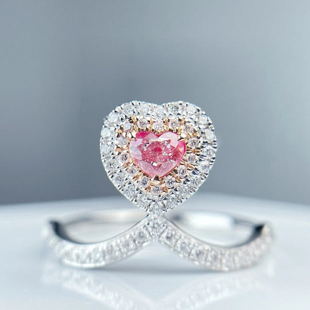 Elegant Fancy Vivid Pink Lab-Grown Heart Diamond Ring 0.46 CT 14K White Gold