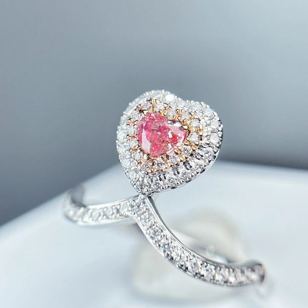 Elegant Fancy Vivid Pink Lab-Grown Heart Diamond Ring 0.46 CT 14K White Gold