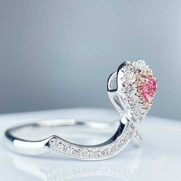 Elegant Fancy Vivid Pink Lab-Grown Heart Diamond Ring 0.46 CT 14K White Gold
