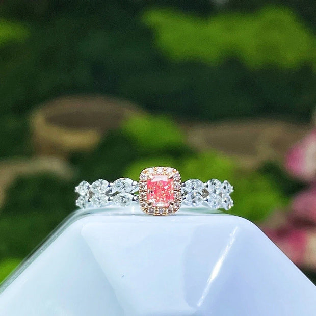 Classic Marquise Band Fancy Intense Pink Diamond Ring 0.76 CT 14K White Gold