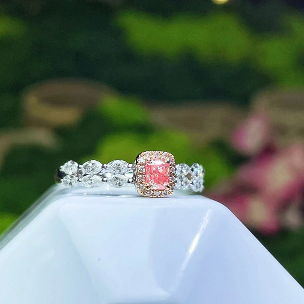 Classic Marquise Band Fancy Intense Pink Diamond Ring 0.76 CT 14K White Gold