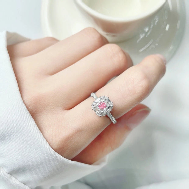 Blooming Elegance Fancy Intense Pink Diamond Ring 0.57 CT 14K White Gold