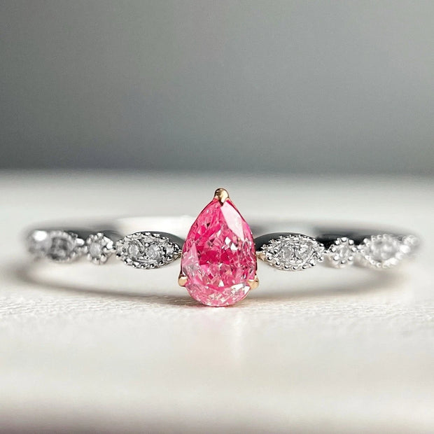 Regal Lab Grown Oval Fancy Intense Pink Diamond Ring – 0.59 CTW, 14K White Gold