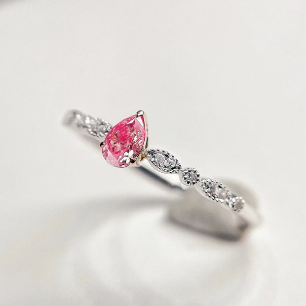 Regal Lab Grown Oval Fancy Intense Pink Diamond Ring – 0.59 CTW, 14K White Gold