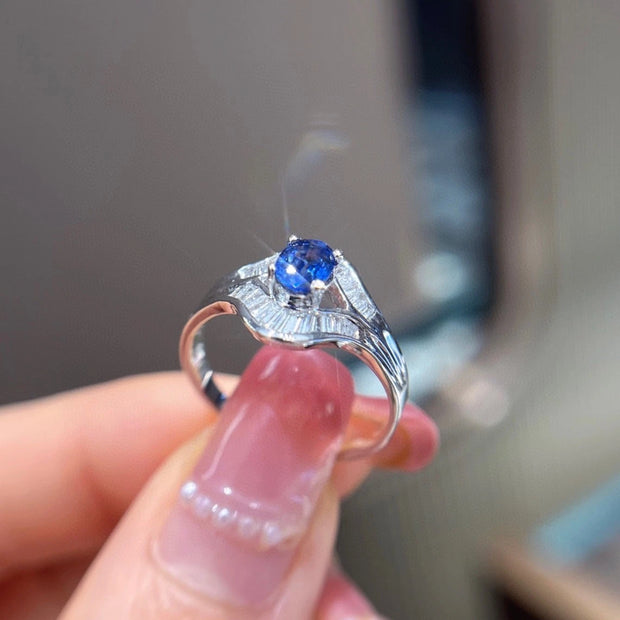 Luxury 14K White Gold Ring with Lab Grown Fancy Blue Diamonds 0.75 CT