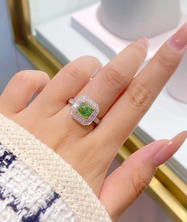 Exquisite 2.78 CT Lab-Grown Green Diamond Ring 14K White Gold