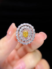 Lab-Grown Fancy Intense Yellow Oval Diamond Ring 1.42 CT 14K White Gold