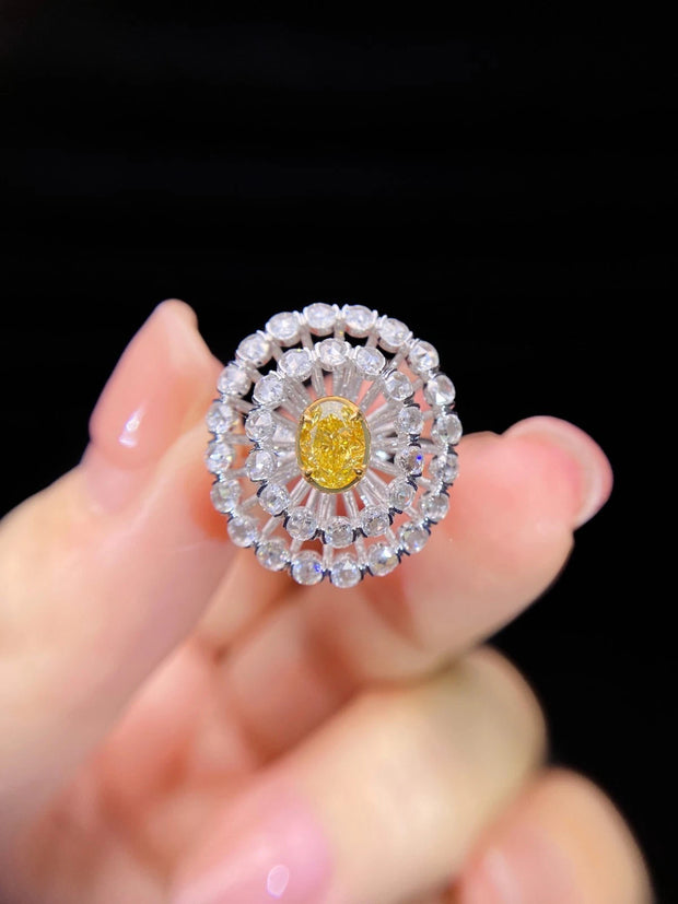 Lab-Grown Fancy Intense Yellow Oval Diamond Ring 1.42 CT 14K White Gold