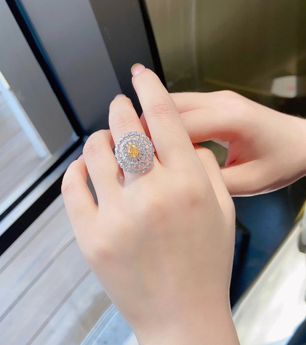 Lab-Grown Fancy Intense Yellow Oval Diamond Ring 1.42 CT 14K White Gold