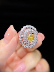 Lab-Grown Fancy Intense Yellow Oval Diamond Ring 1.42 CT 14K White Gold